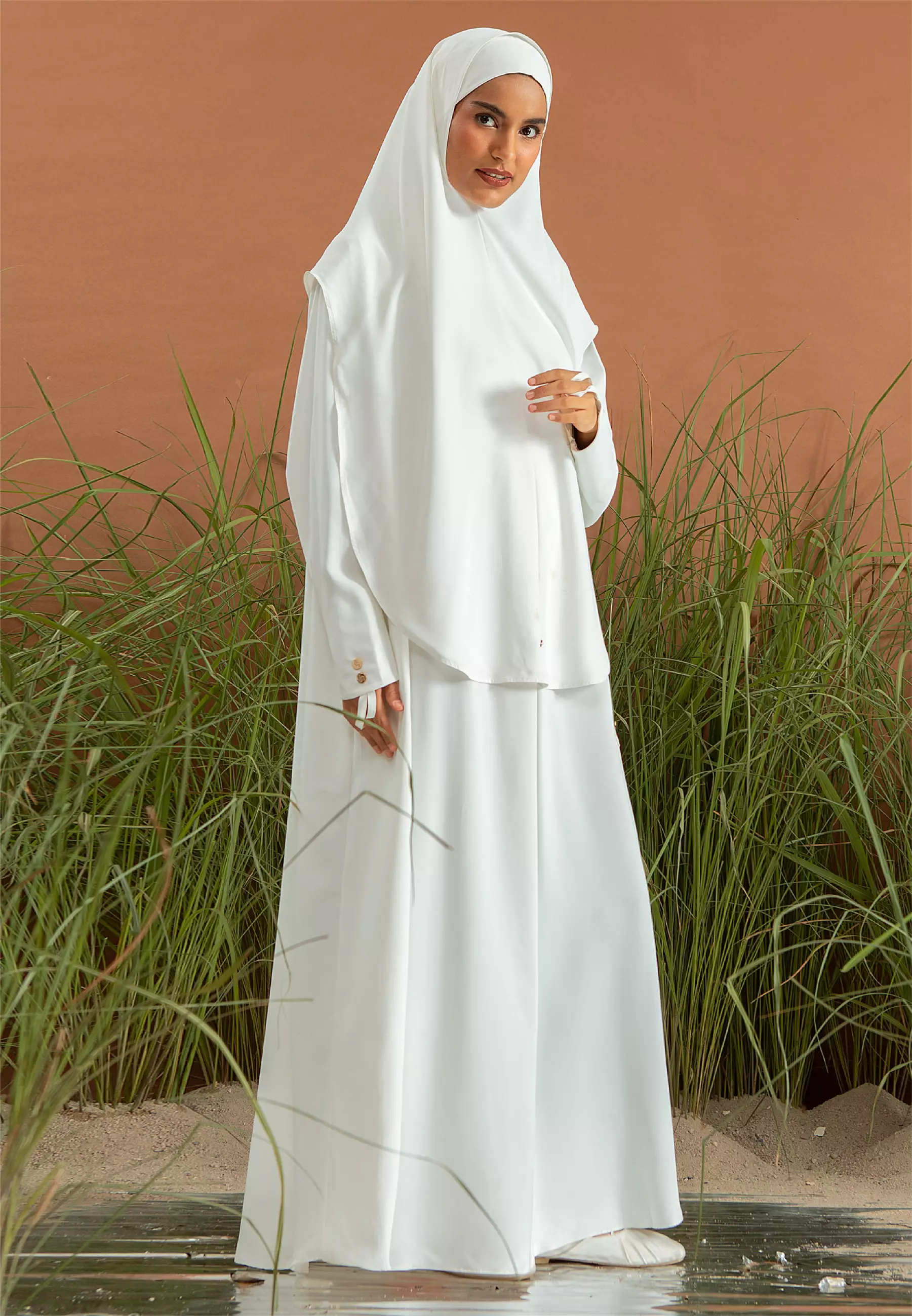 Asma Abaya Set Broken White L-XL