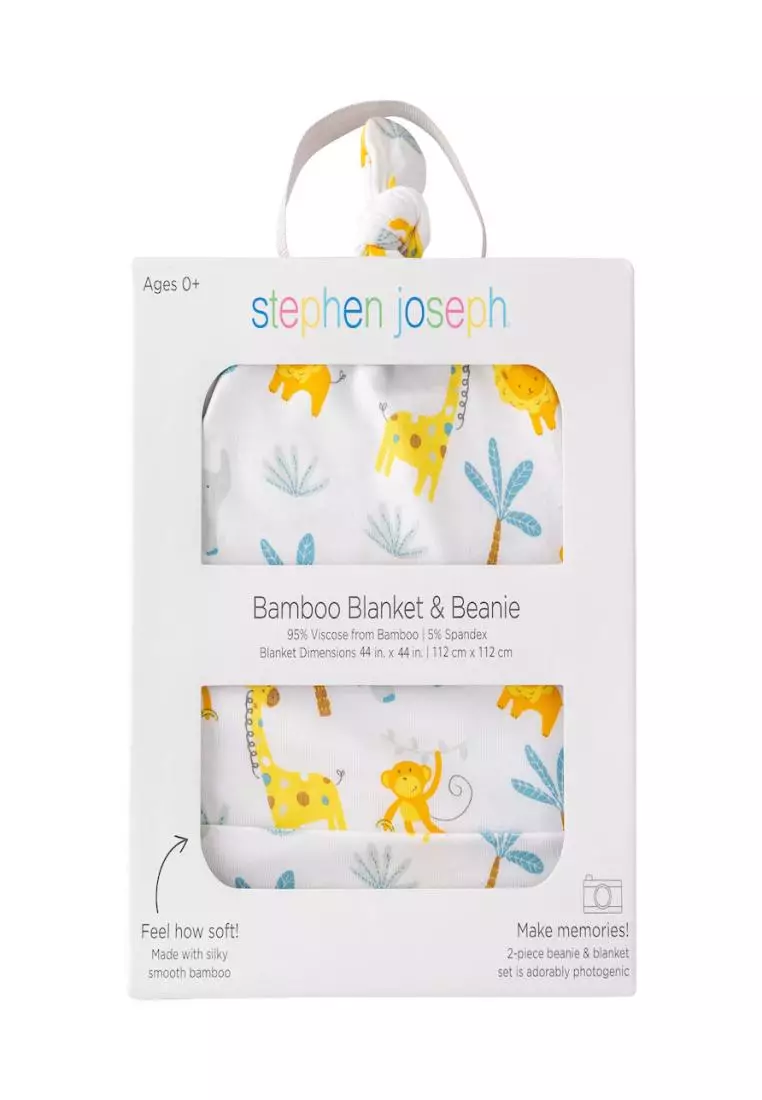 Stephen Joseph Bamboo Blanket And Beanie Set For Babies Zoo
