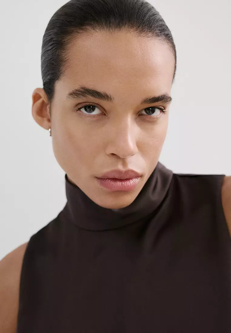 High Collar Satin Blouse