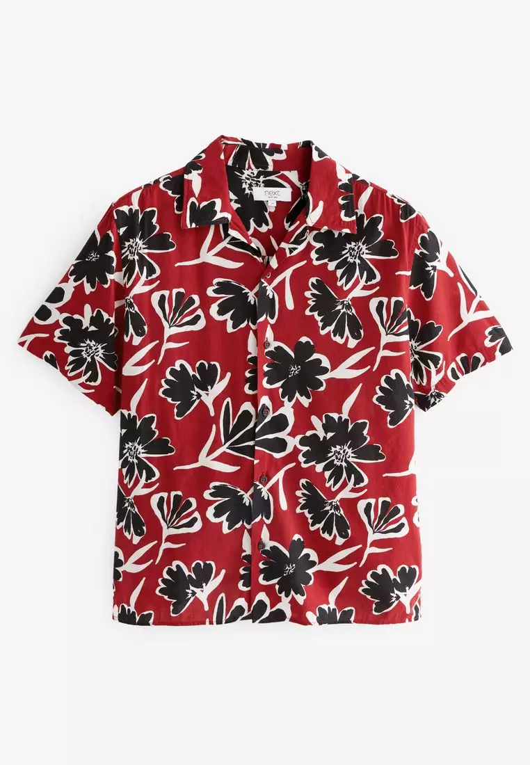 Red short sale sleeve button up