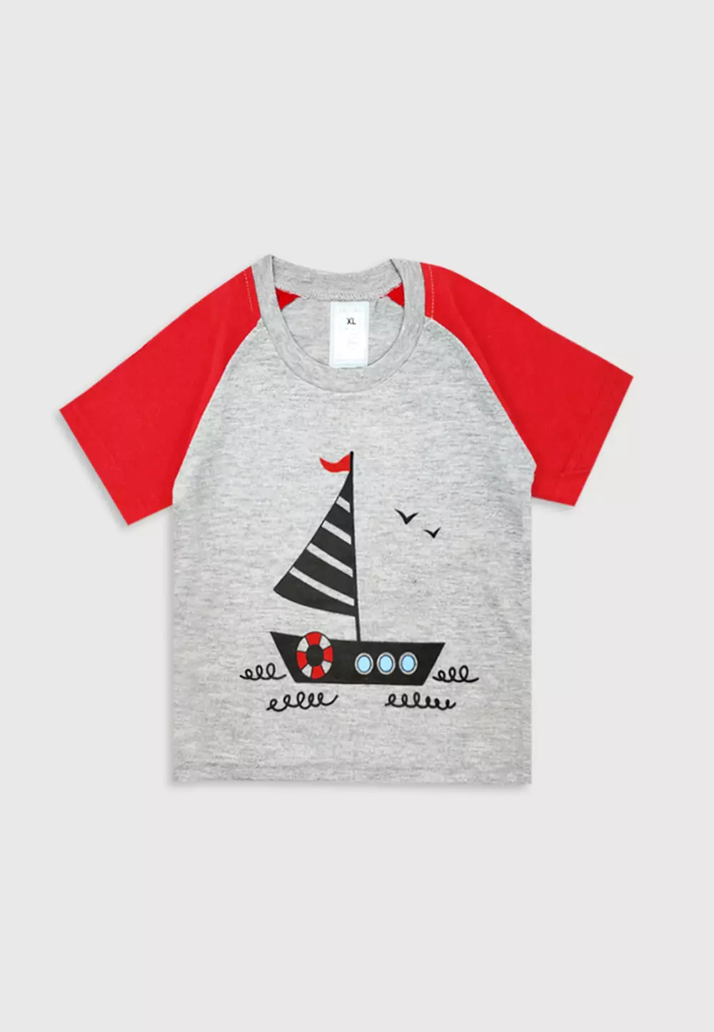 Wakakids Baju Bayi Anak Laki Laki Lengan Pendek Motif Sail Boat Setelan Celana Kaos Usia 12 Bulan Hingga 18 Bulan 3462 Merah