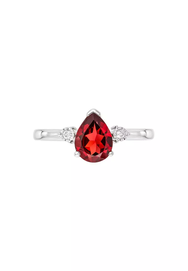 HABIB Pear Garnet and Round Diamond Ring in 375/9K White Gold 119750724(R)-GARN