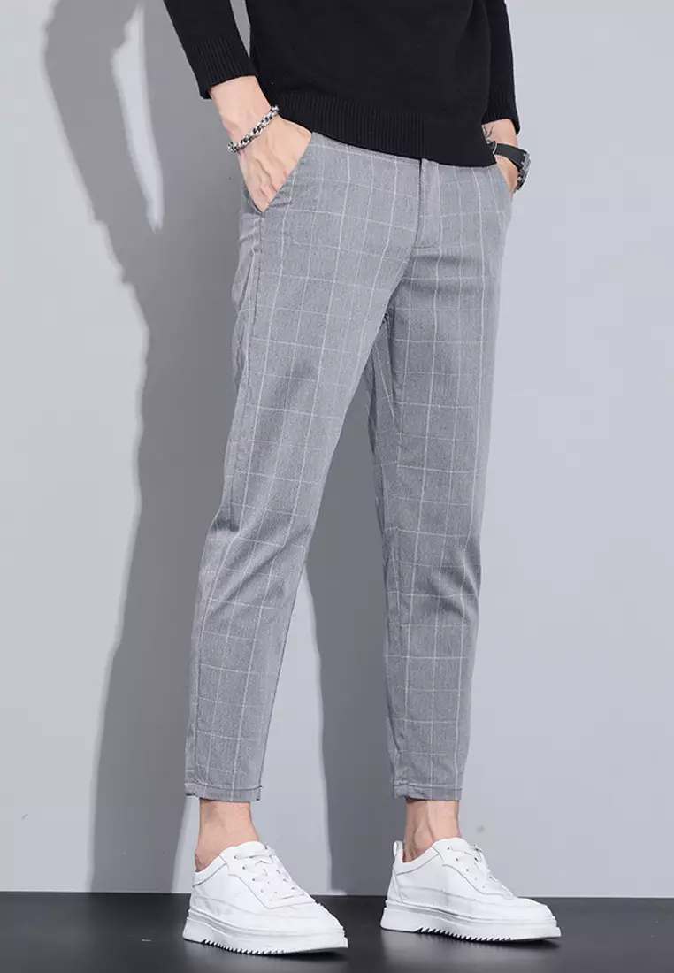 Man's Checked Slim Ankle Suit Pants