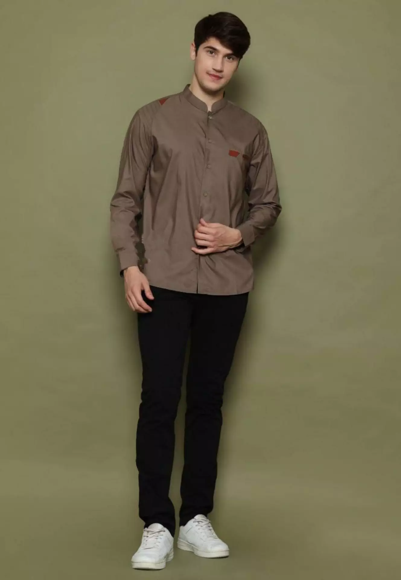 Rafardhan Coklat Koko Polos Exclusive Pria Casual Modern Lengan Panjang WAFA