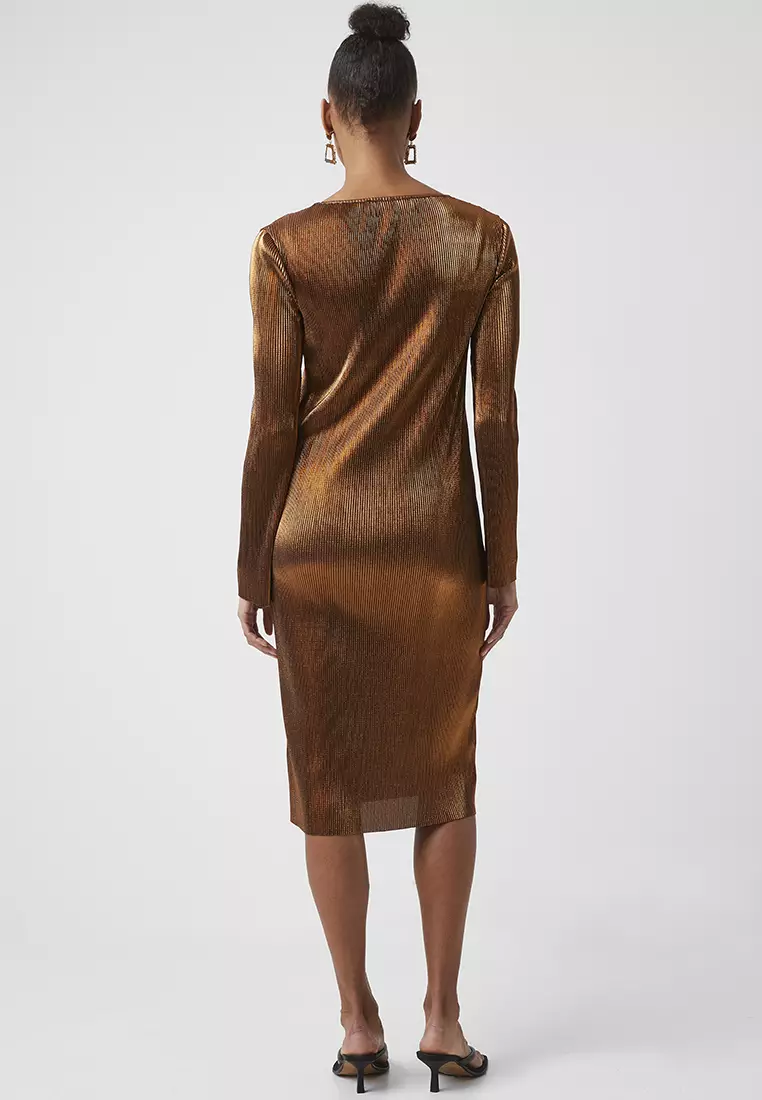 Taina Metallc Pleated Jersey Dress