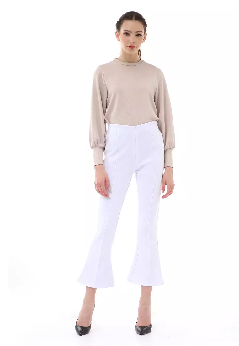 Stella Celana Kerja Wanita Long Pants Cutbray Simple Design Material Scuba ORIGINAL - White