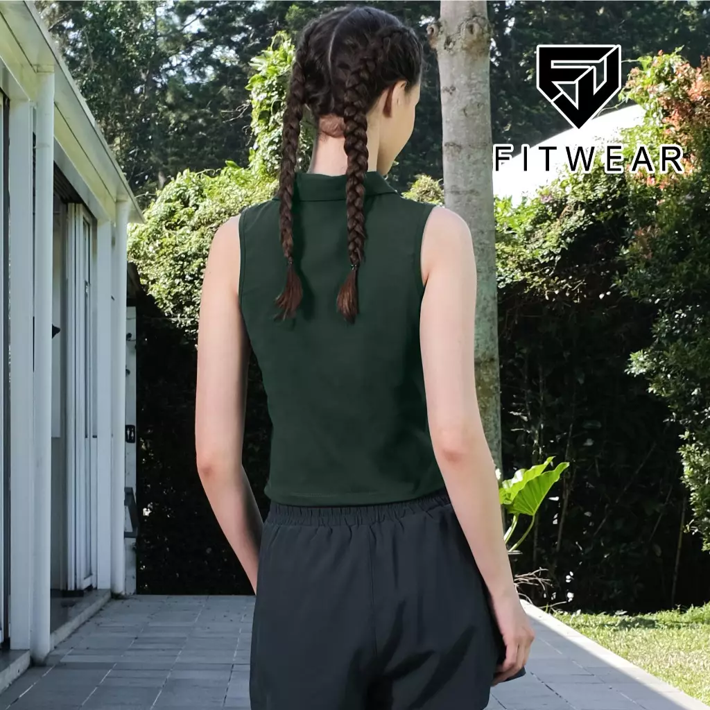 Fitwear Kaos Olahraga Padel Tennis Wanita INGRID SLEEVELESS POLO SHIRT - BOTTE GREEN