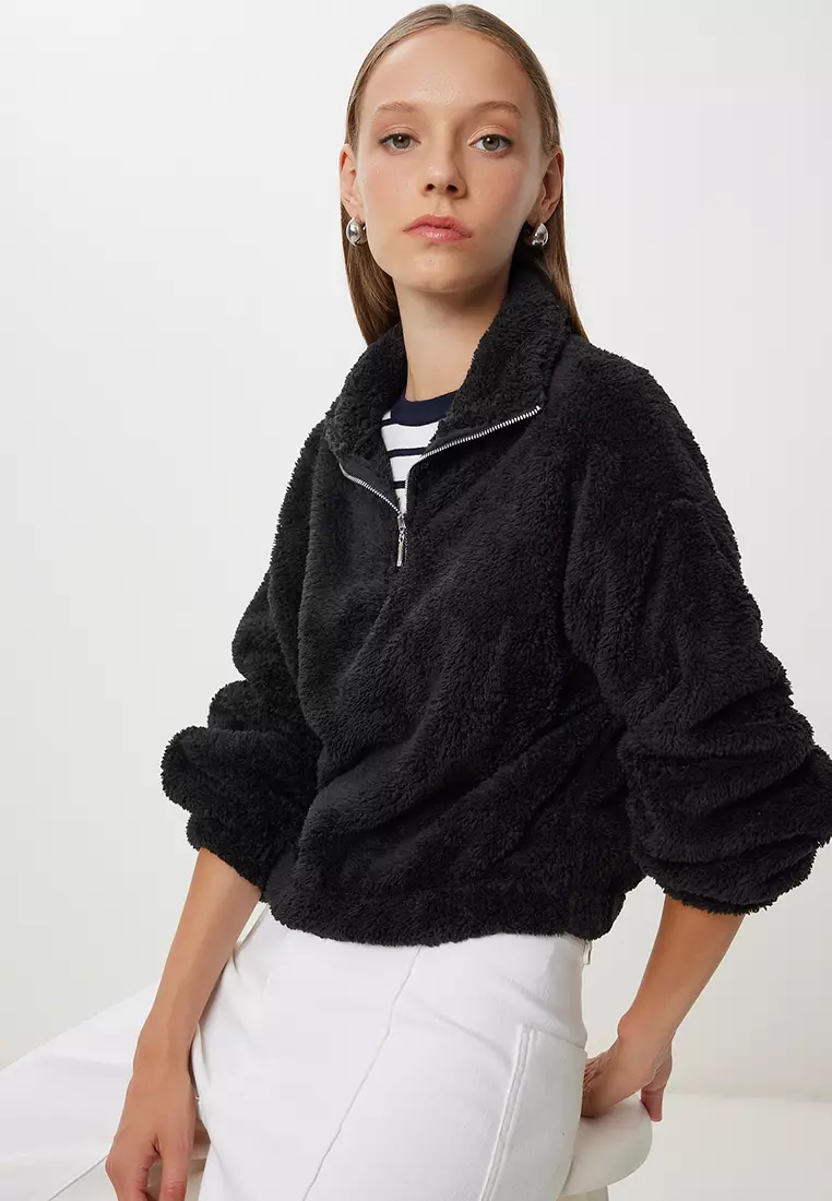 Zippered Plush Sweatshirt