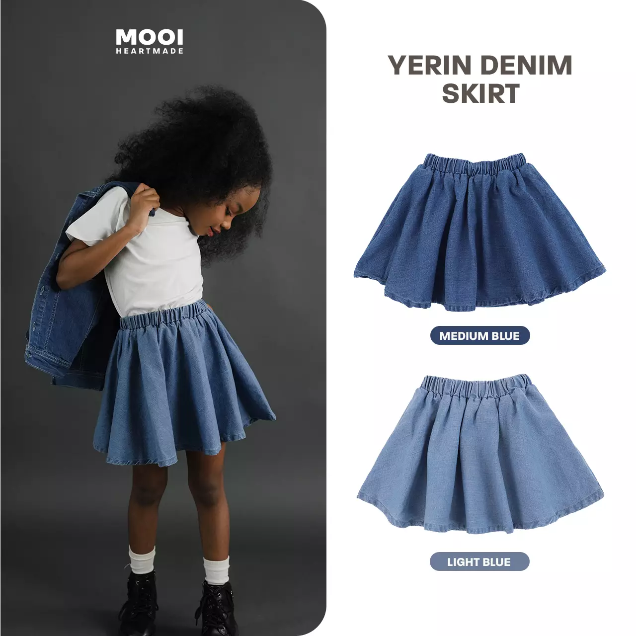 Mooi Rok Jeans Anak Perempuan Yerin Denim Skirt - Medium Blue