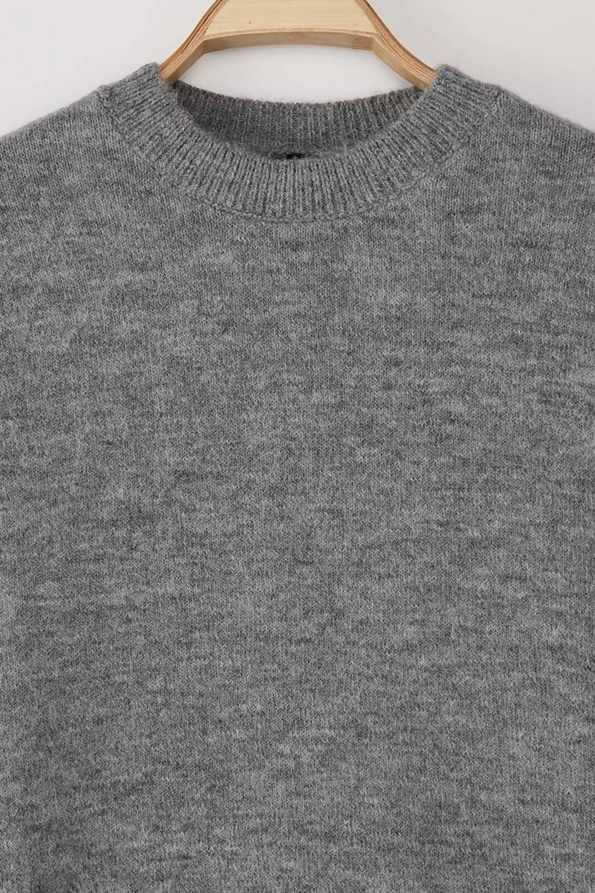 Anthracite Alpaca Wool Blended Premium/Special Yarn Wide Fit Basic Knitwear Sweater