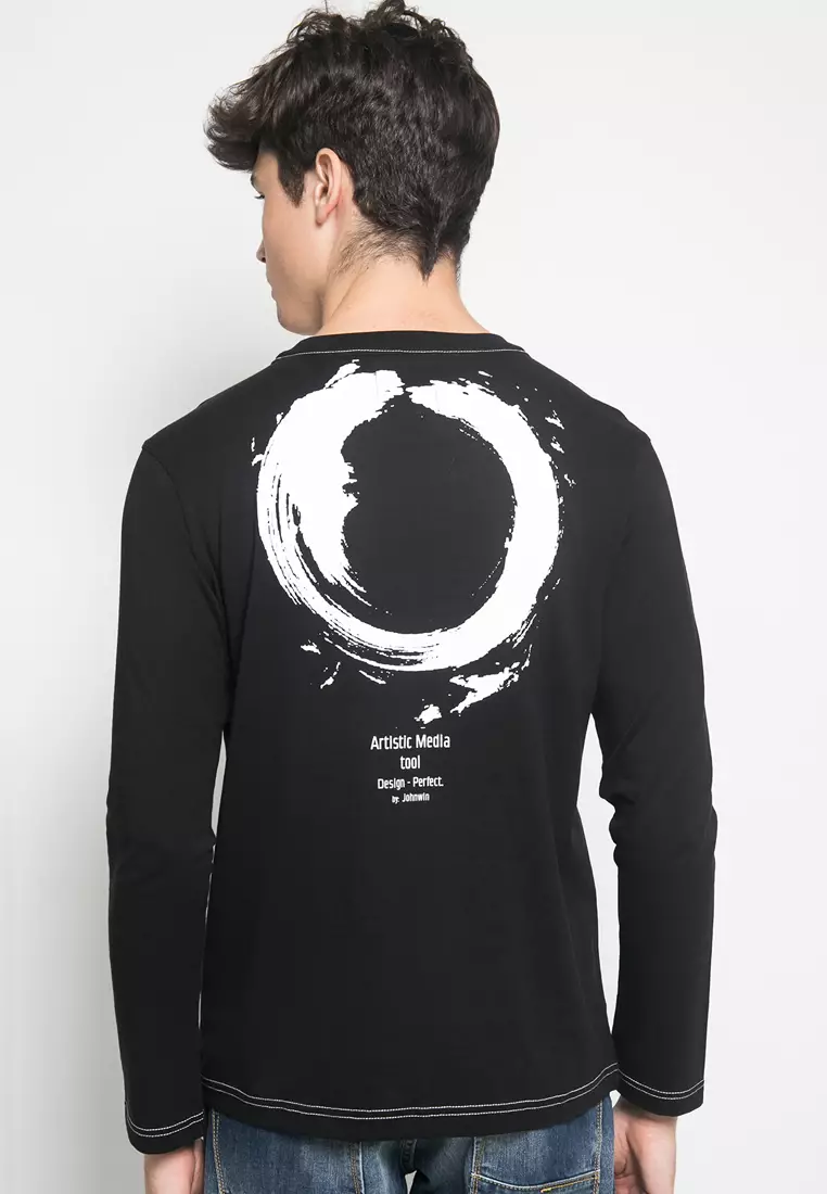 Johnwin Slim Fit - Kaos Casual - Sablon Belakang - Lengan Panjang