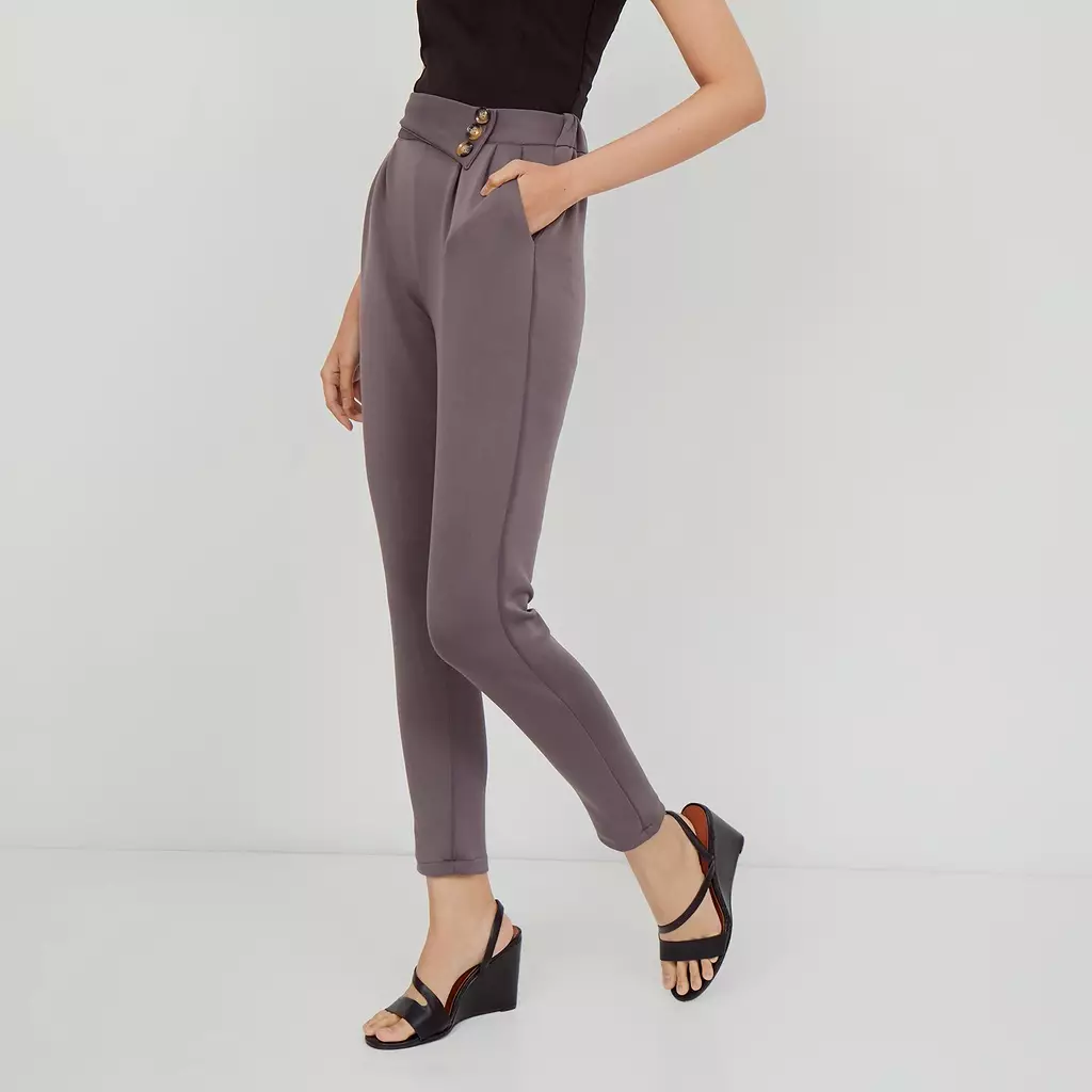 MAYONETTE Fiana Highwaist Pants - Celana Bahan Wanita Korean Style - Grey