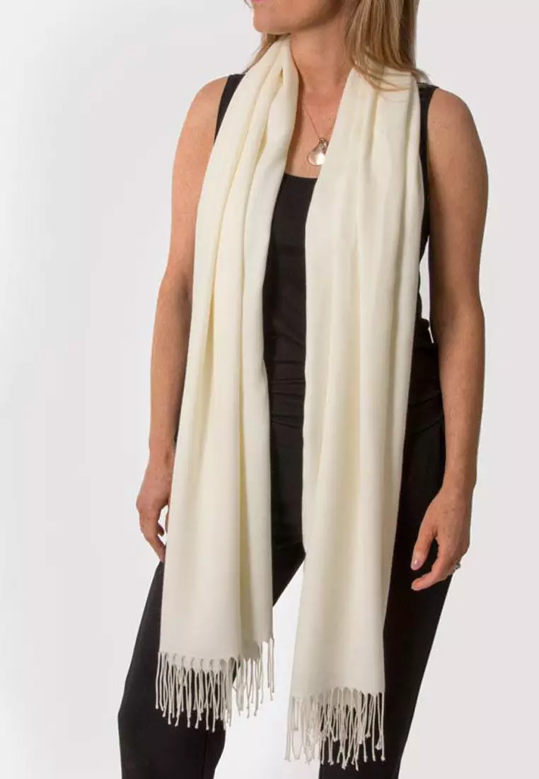 Aksesoris Wanita Plain Viscose Shawl Pashmina Syal Wanita Broken White