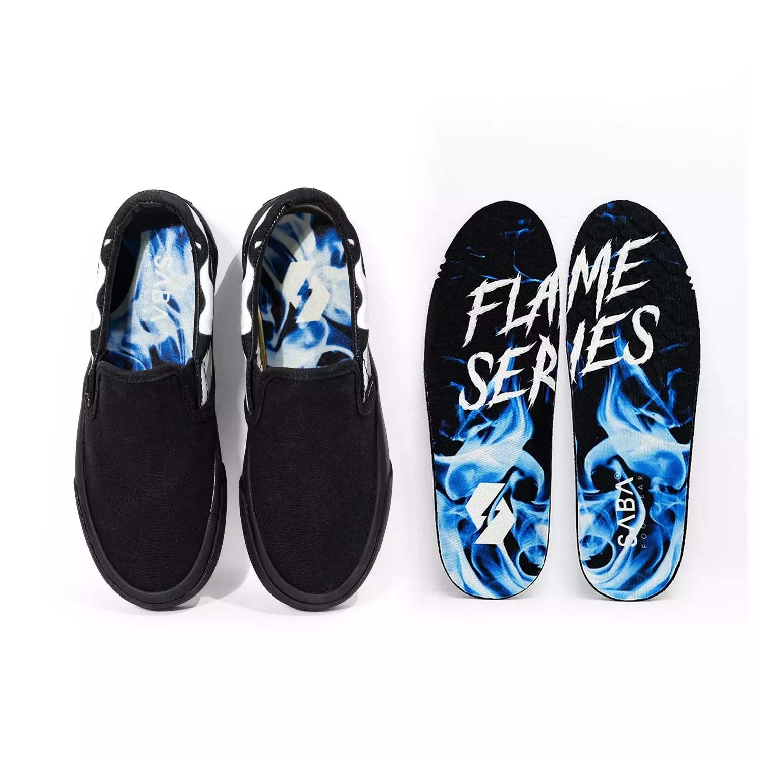 SABA Slip On White Flame All Black - Sepatu Sneakers Casual Pria Wanita