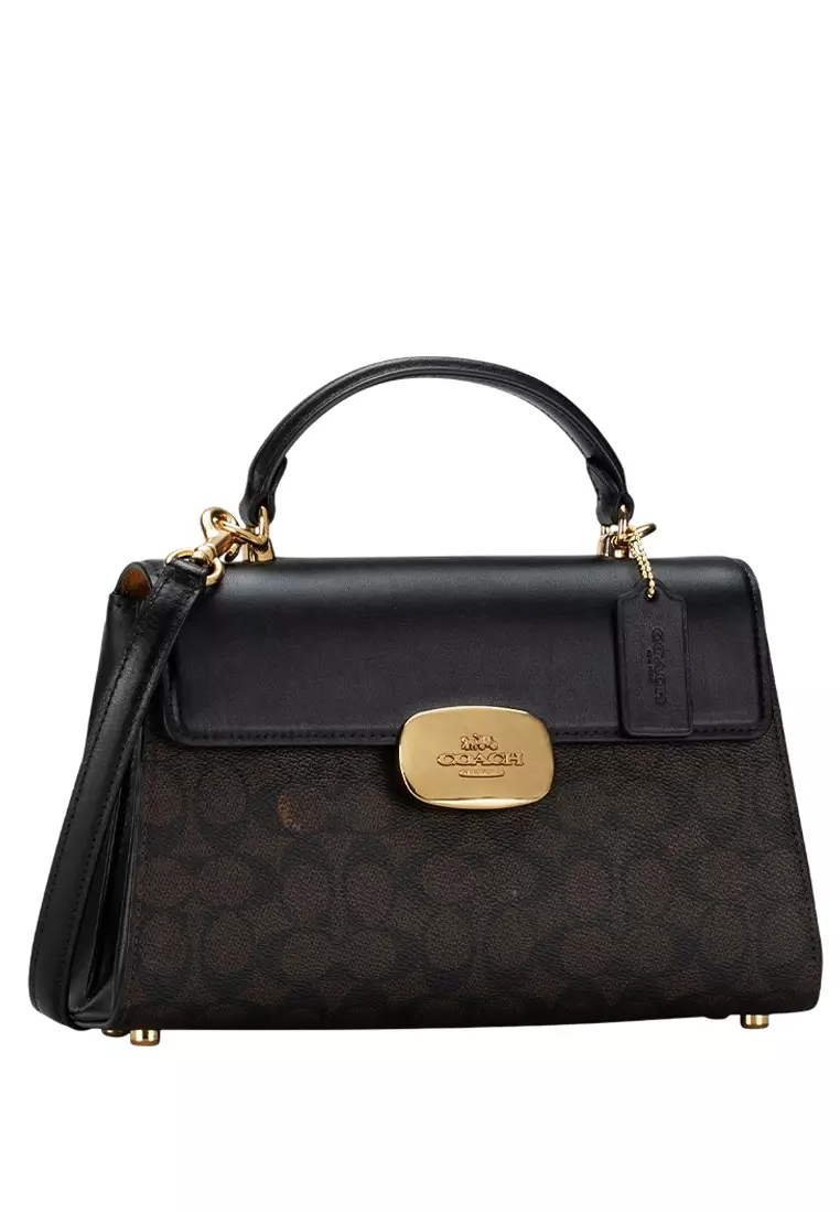 Eliza Top Handle Bag In Signature Canvas - Walnut/Black