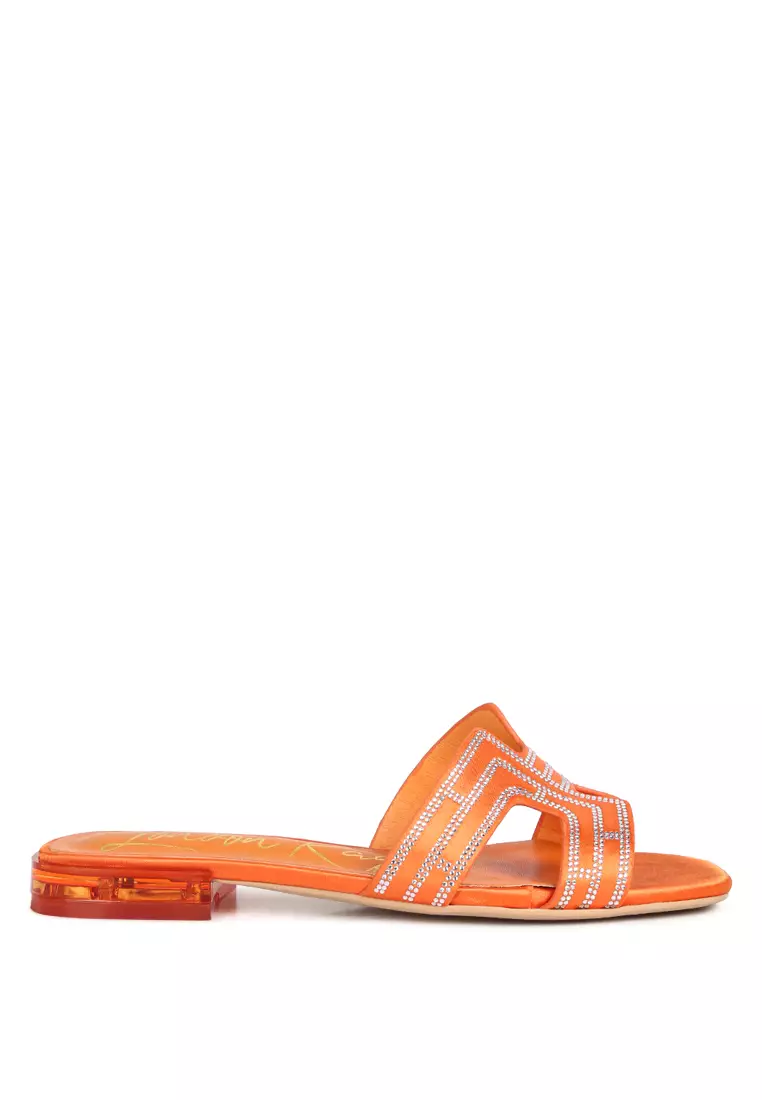 Discount on London Rag  shoes - SKU: Orange Low Stack Heel Embellished Sandals