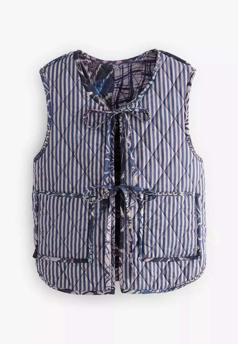 Padded Reversible Tie Front Gilet