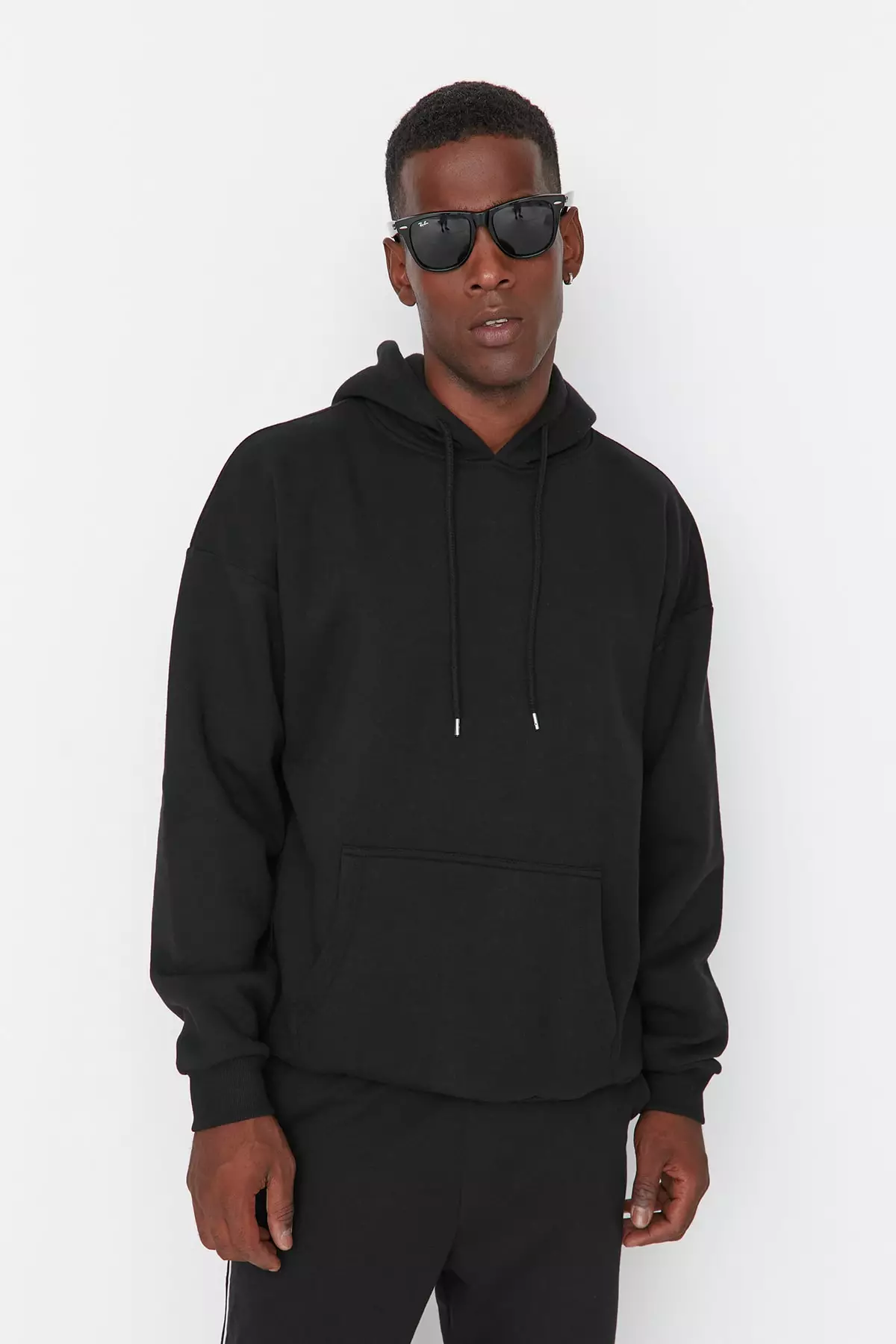 Men's Black Oversized Hoodie Printed Sweatshirt with a Soft Pile Inside, and a Floral Print