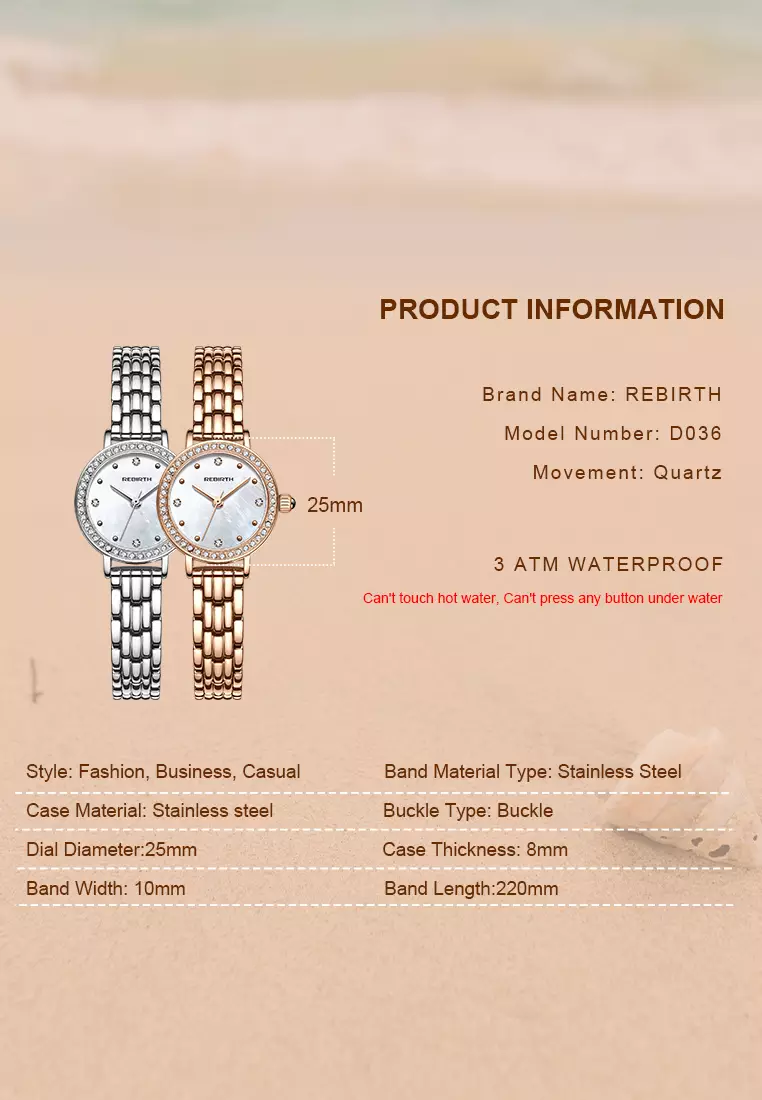 Jam Tangan Wanita Anti Air Anggun Mewah Berlian Jam Kuarsa Jam Tangan Cewek Original rose white