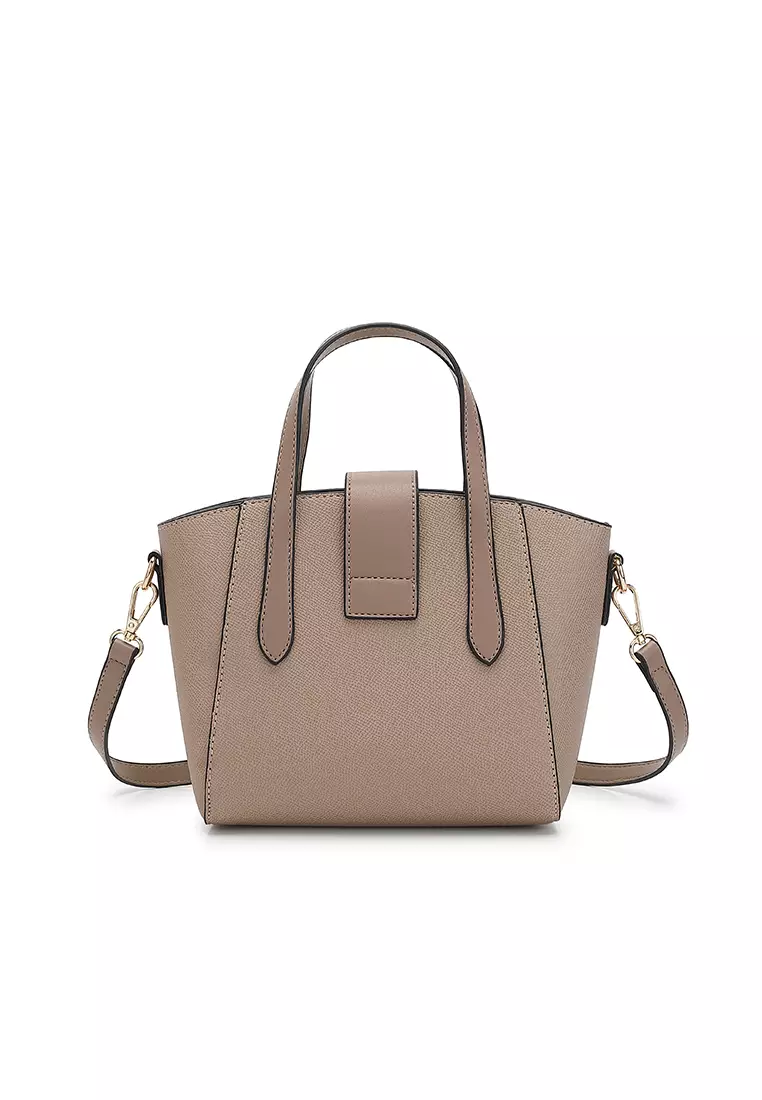 Women's Twist Lock Top Handle Bag / Sling Bag / Crossbody Bag - Beige