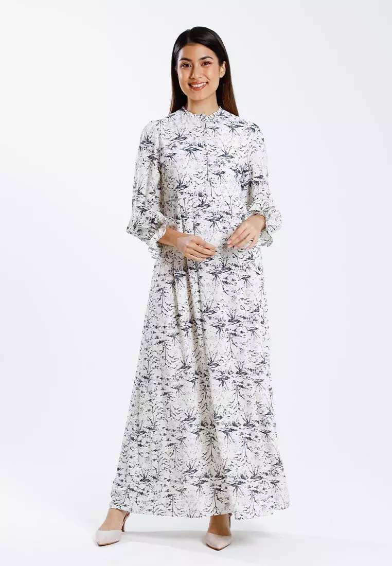Forest Ladies Floral Pattern Maxi Dress Women Long Dress | Baju Perempuan - 885118-15Beige