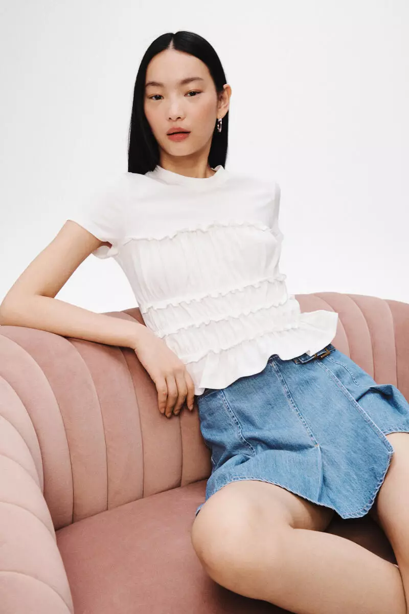 Wrapover denim skort
