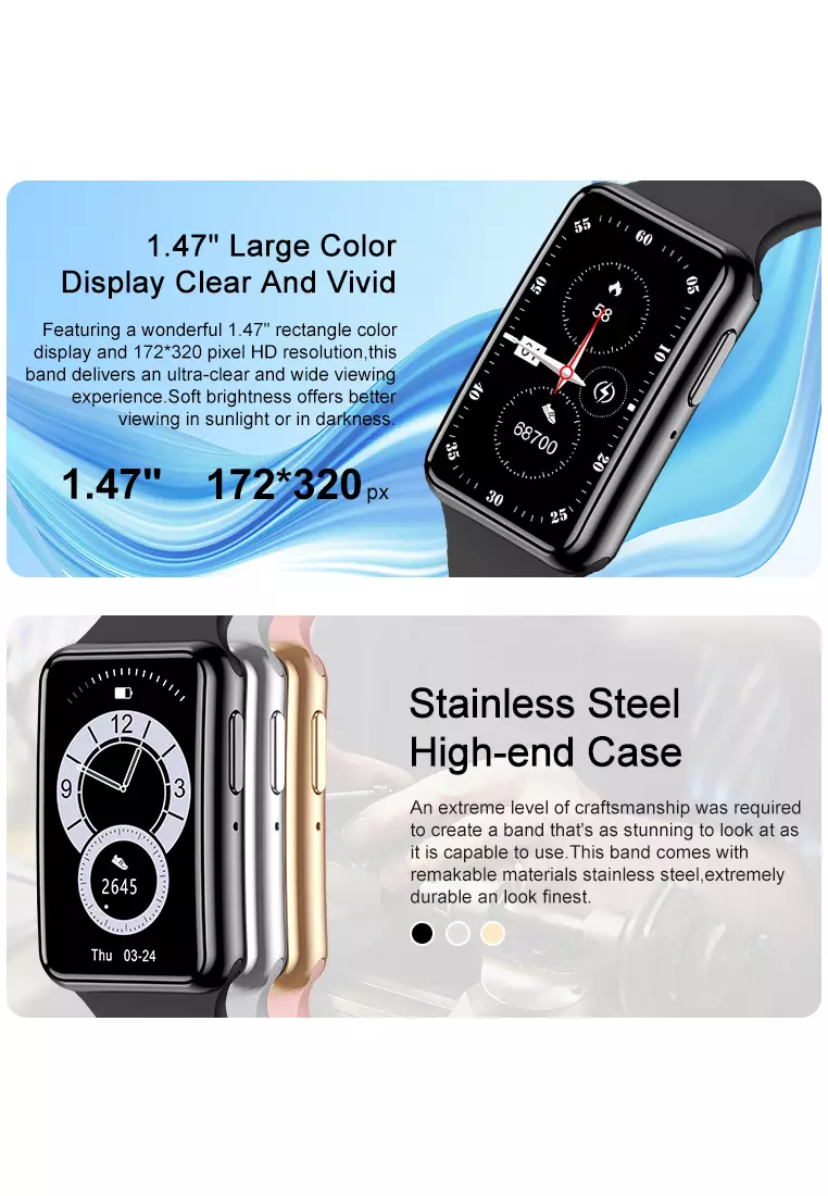 SmartBand C6Plus SmartWatch Layar Terang 1.47'' Bluetooth Multi-Sport Fitness Tracker Jam Pintar grey