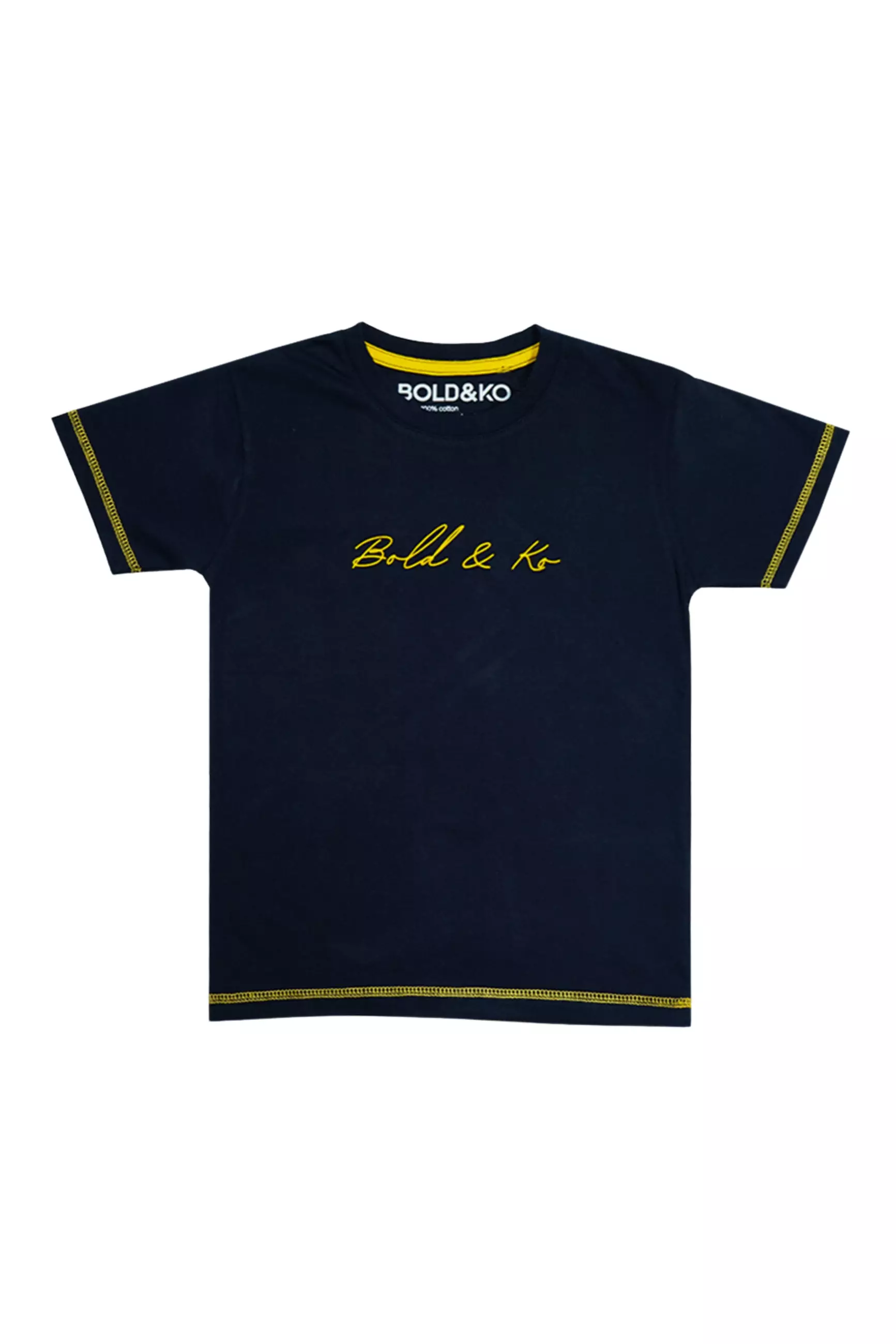 BOLD & KO Kids T-Shirt With Flocked Logo Navy | Kaos Anak | Baju Anak | Atasan Anak | Baju Anak laki-laki | Baju Anak Perempuan | Baju Biru