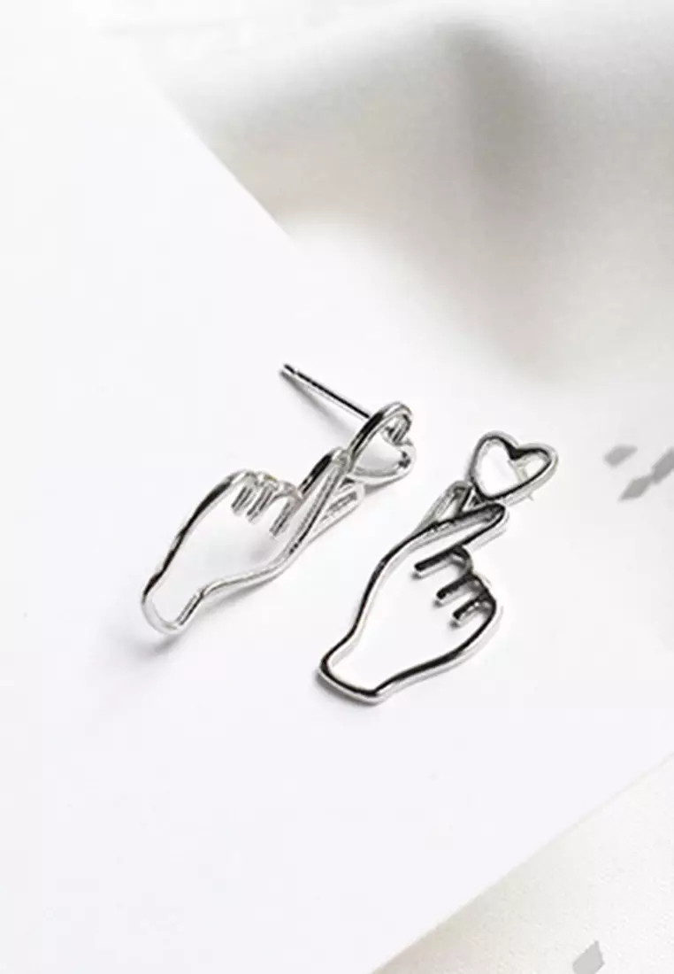 YOUNIQ Korean Finger Hearts Love 925 Sterling Silver Earrings