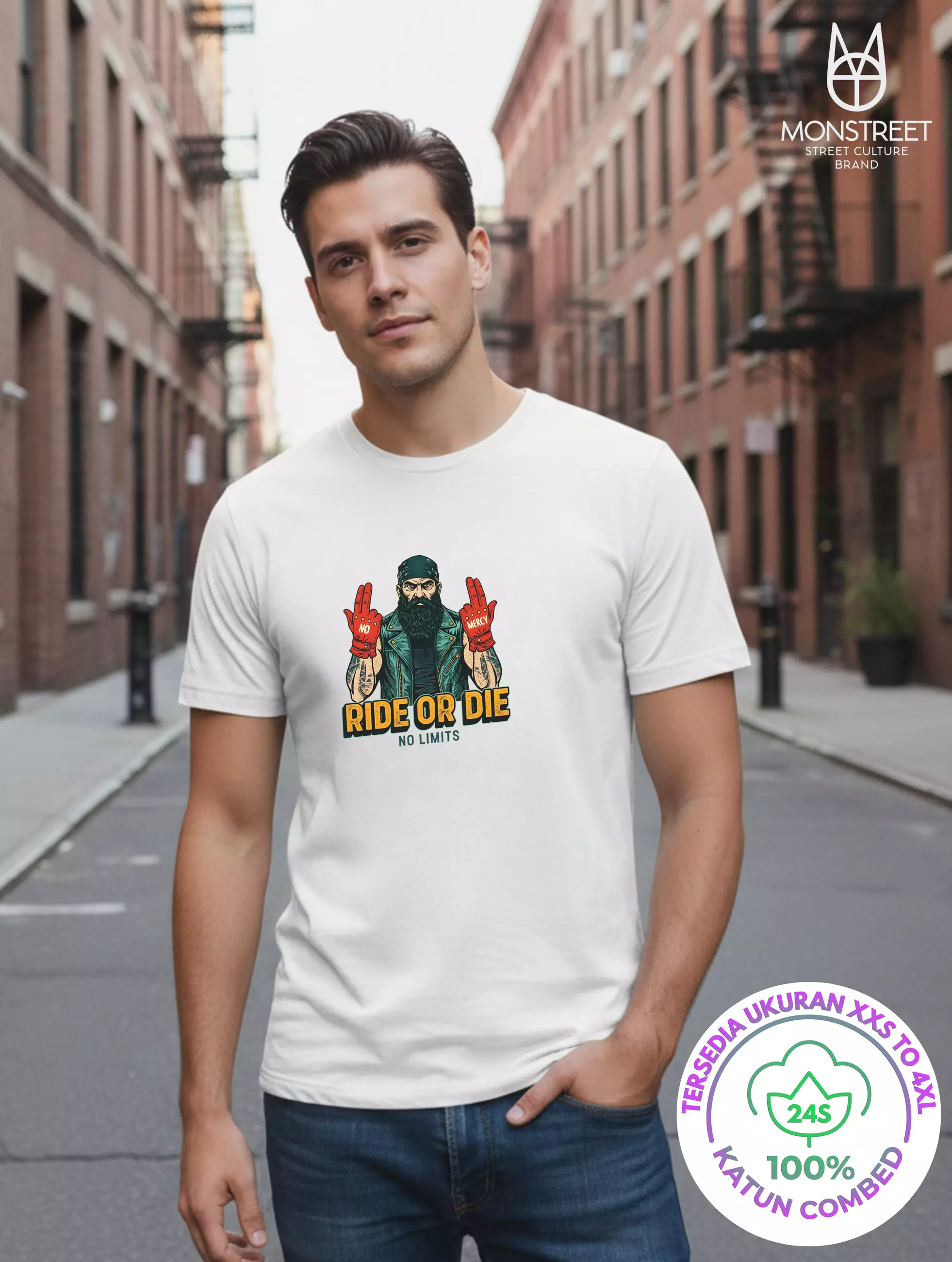 Monstreet Kaos Katun Combed 24S Grafis Reguler Fit Putih Tshirt UTR202 Cotton Combed 24S Graphic Tshirt Regular Fit White Tshirt