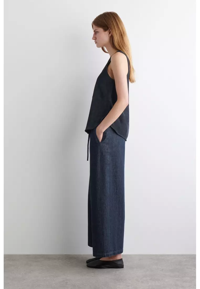 CROPPED DENIM WIDE-LEG TROUSERS