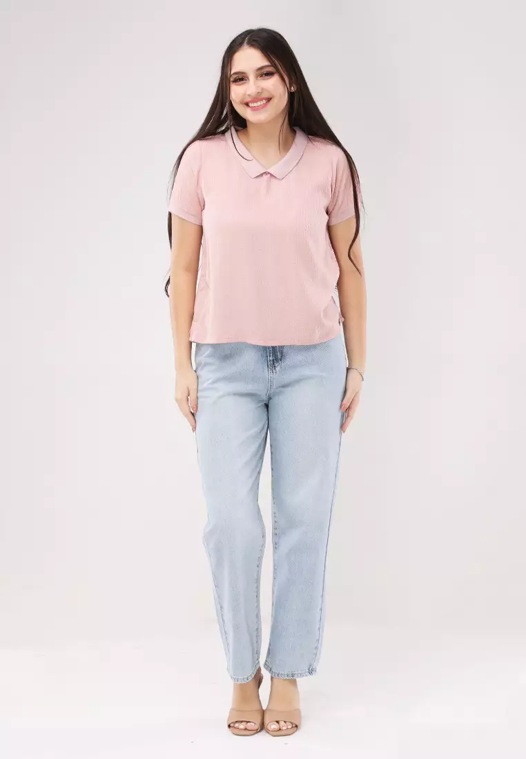 Textured Woven Short Sleeves Blouse