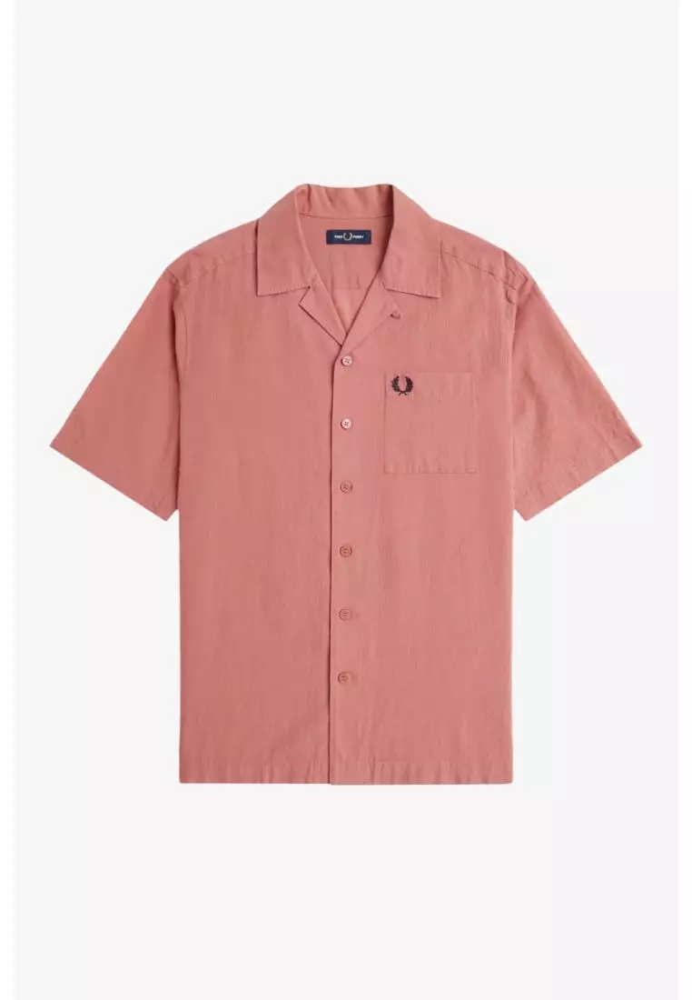 Fred Perry M7762 Lightweight Texture Revere Collar Short Sleeve Shirt (Putty Pink)