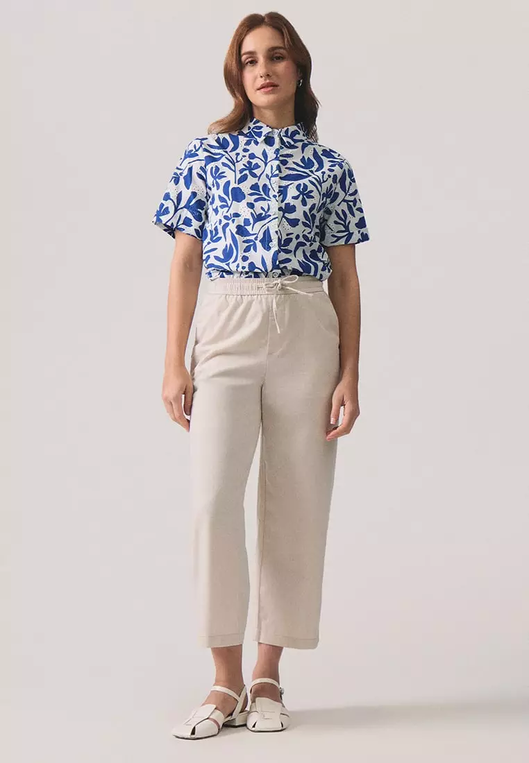 Linen Trousers With Drawstring Detail