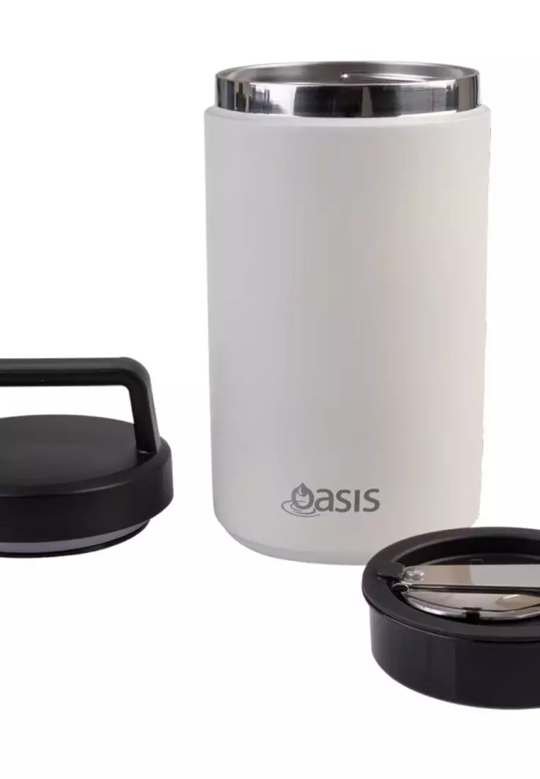 Oasis S/S Insulated Dual Compartment Food Jar W Handle And Spoon 700ML - Alabaster