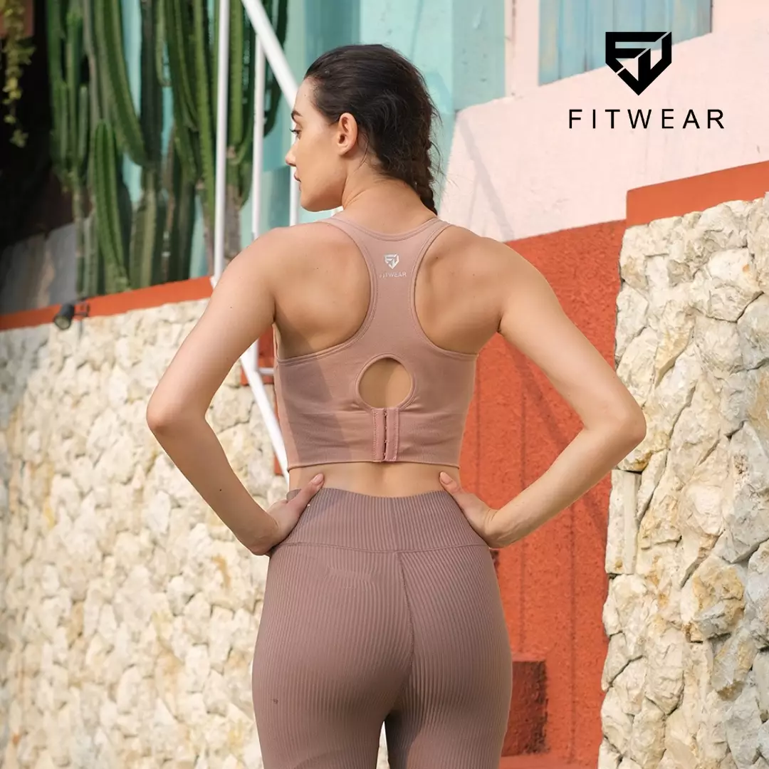 Fitwear - SportBra Olahraga Wanita RIN RIBBED CROP HOOK - Cappuccino