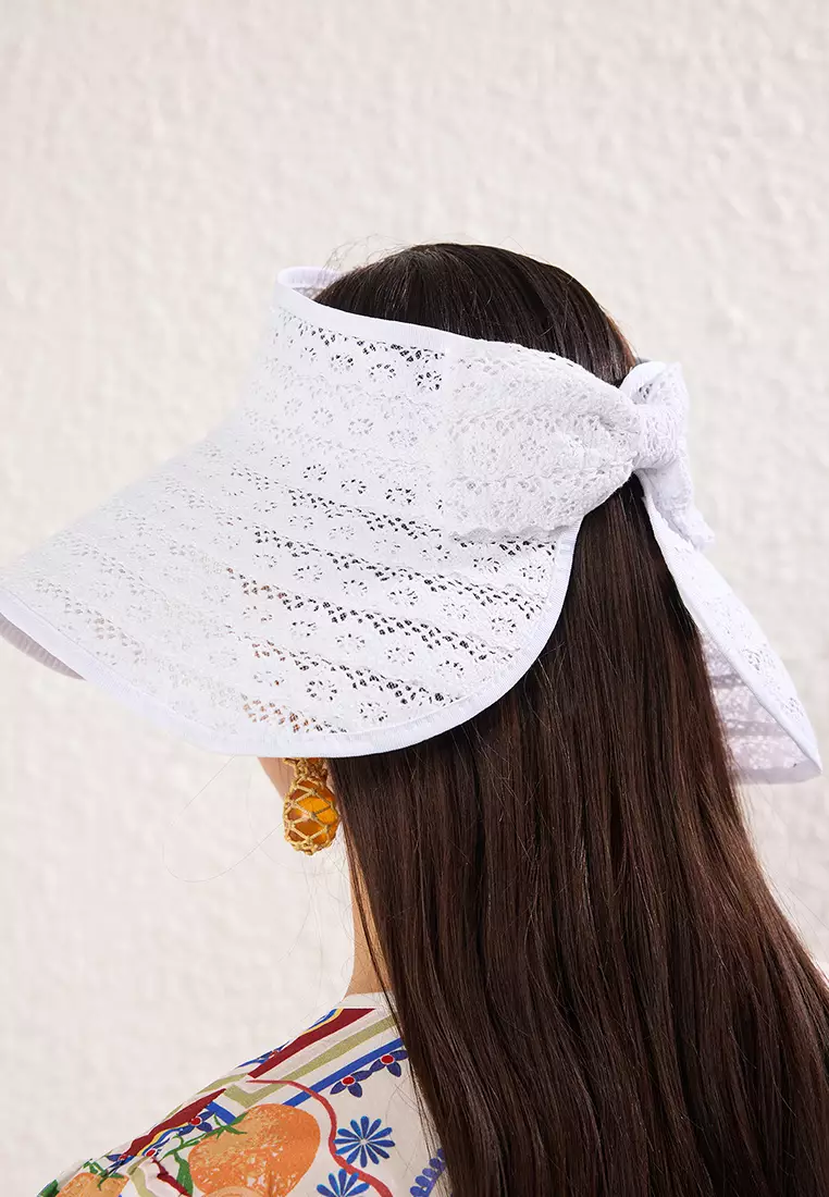 White Ribbon Detailed Straw Women's Beach Hat TBESS25SP00001