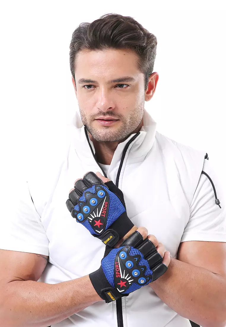 Ellard Sarung Tangan Unisex Half Finger Sport Gloves Material Leather ORIGINAL - Blue