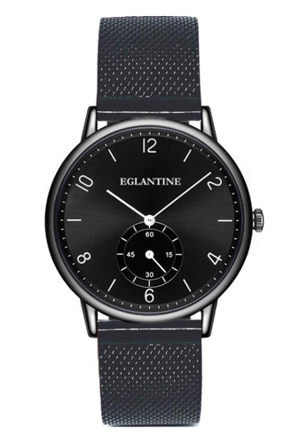 EGLANTINE black EGLANTINE® Paname 40mm Unisex IP Black Alloy Quartz Watch, Black dial with seconds at 6 O'clock on IP Black Milanese Bracelet 8F55DAC649D873GS_1