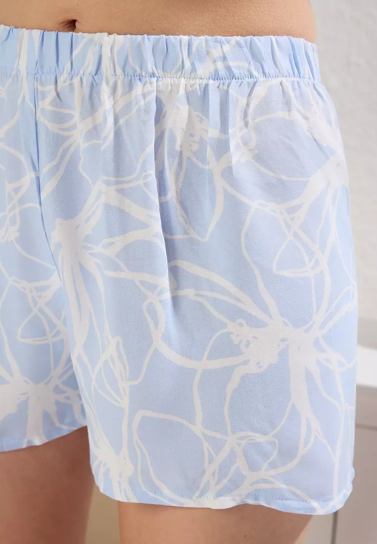 Blue Floral Shorts Woven Pajama Set