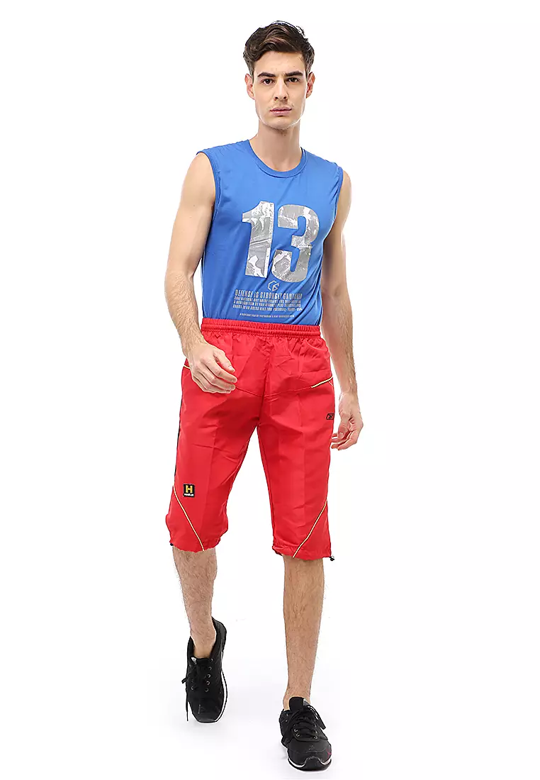 Yume Short Pants Celana Olahraga Pria 3/4 Model Kerut Lutut Material Parasut ORIGINAL - Red Black