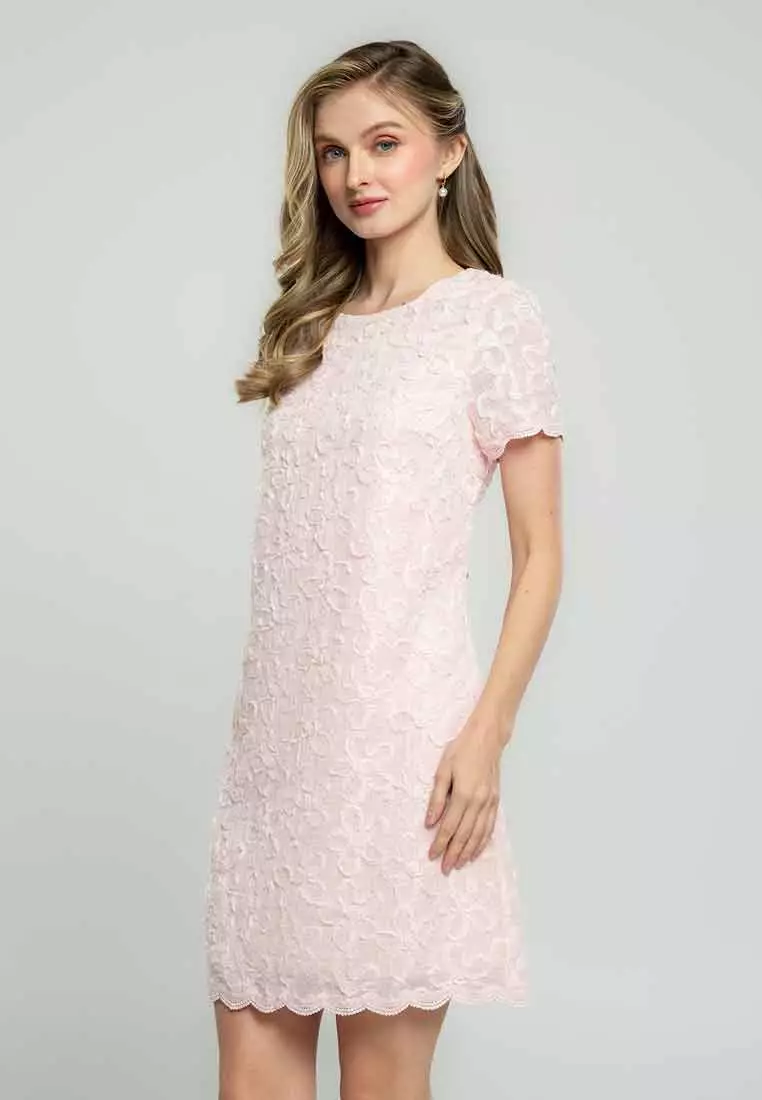 Wrenlee Shift Dress in Embroidered Applique Fabric