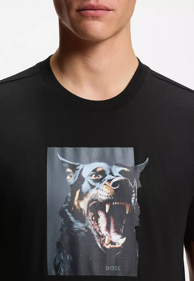 Animal Artwork Cotton Jersey T-Shirt - BOSS Orange