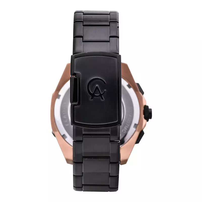 Jam Tangan Pria Alexandre Christie Chronograph AC 6645 MC BBRBA Men Transparency Dial Black Stainless Steel Strap