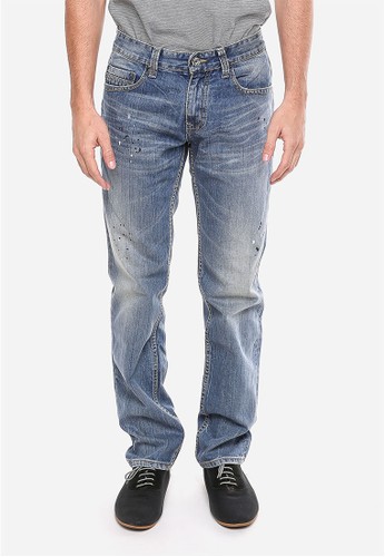 LGS - Slim Fit - Jeans Panjang - Biru - Aksen Washed - Corak Warna.