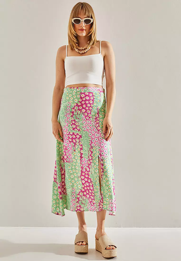 Viscose Slit Midi Skirt