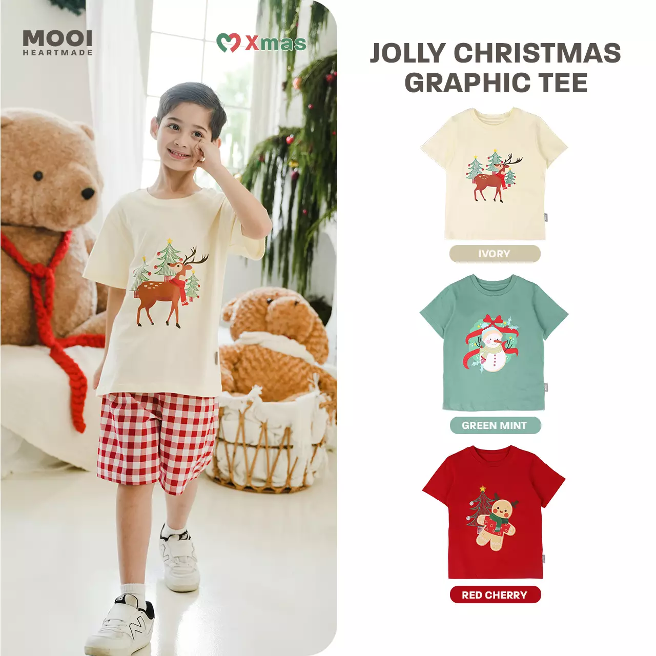 Mooi Kaos Anak Laki-Laki Christmas Collection Jolly Christmas Graphic Tee - Red Cherry