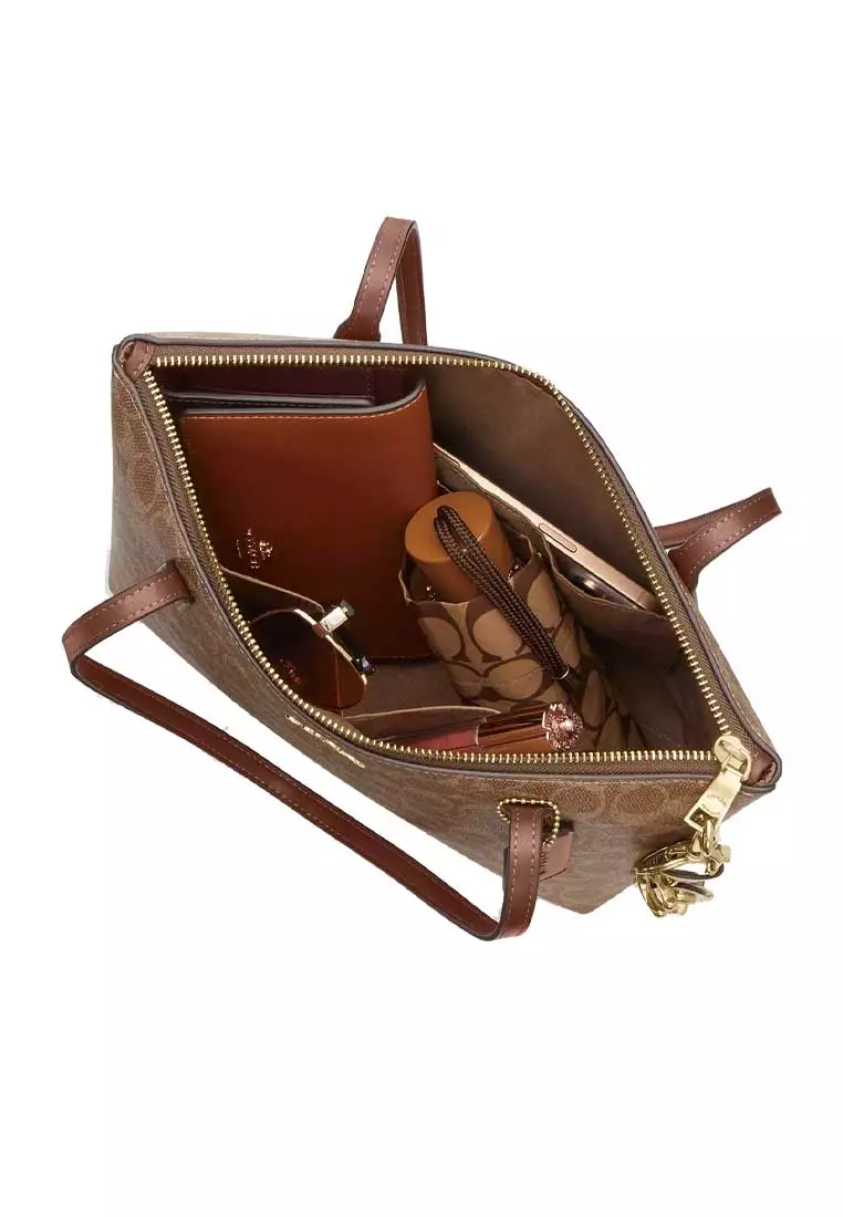 Fiona Zip Tote Bag In Signature Canvas Tan/Brown CBT18
