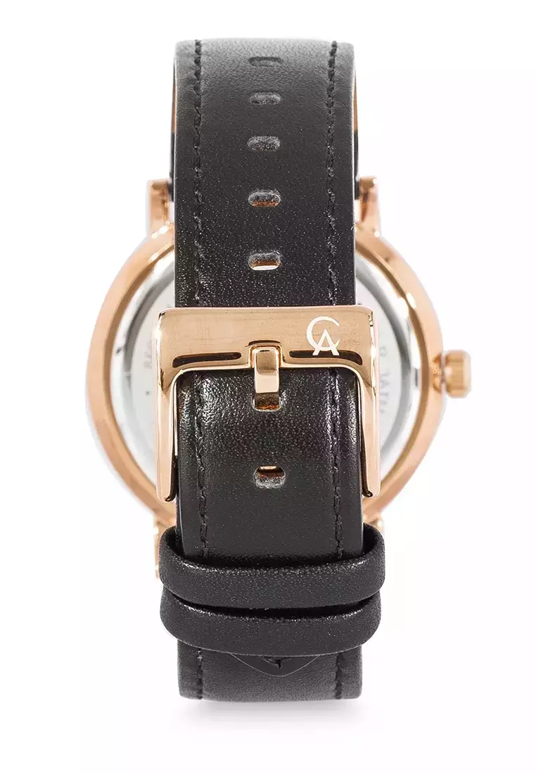 Alexandre Christie Jam Tangan Pria - Black Rosegold White - Leather Strap - 8698 MHLRGSLBA