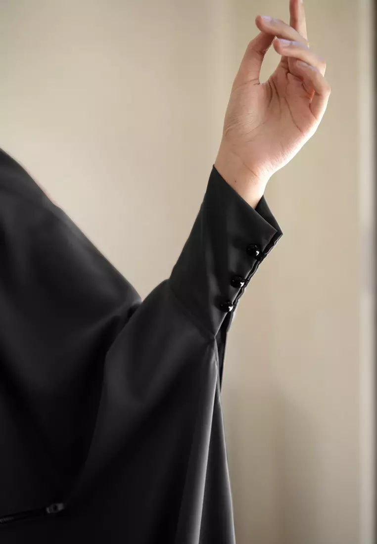 Zelena - Yasmina Abaya Set | Set Dress Khimar Ruffle - Jet Black